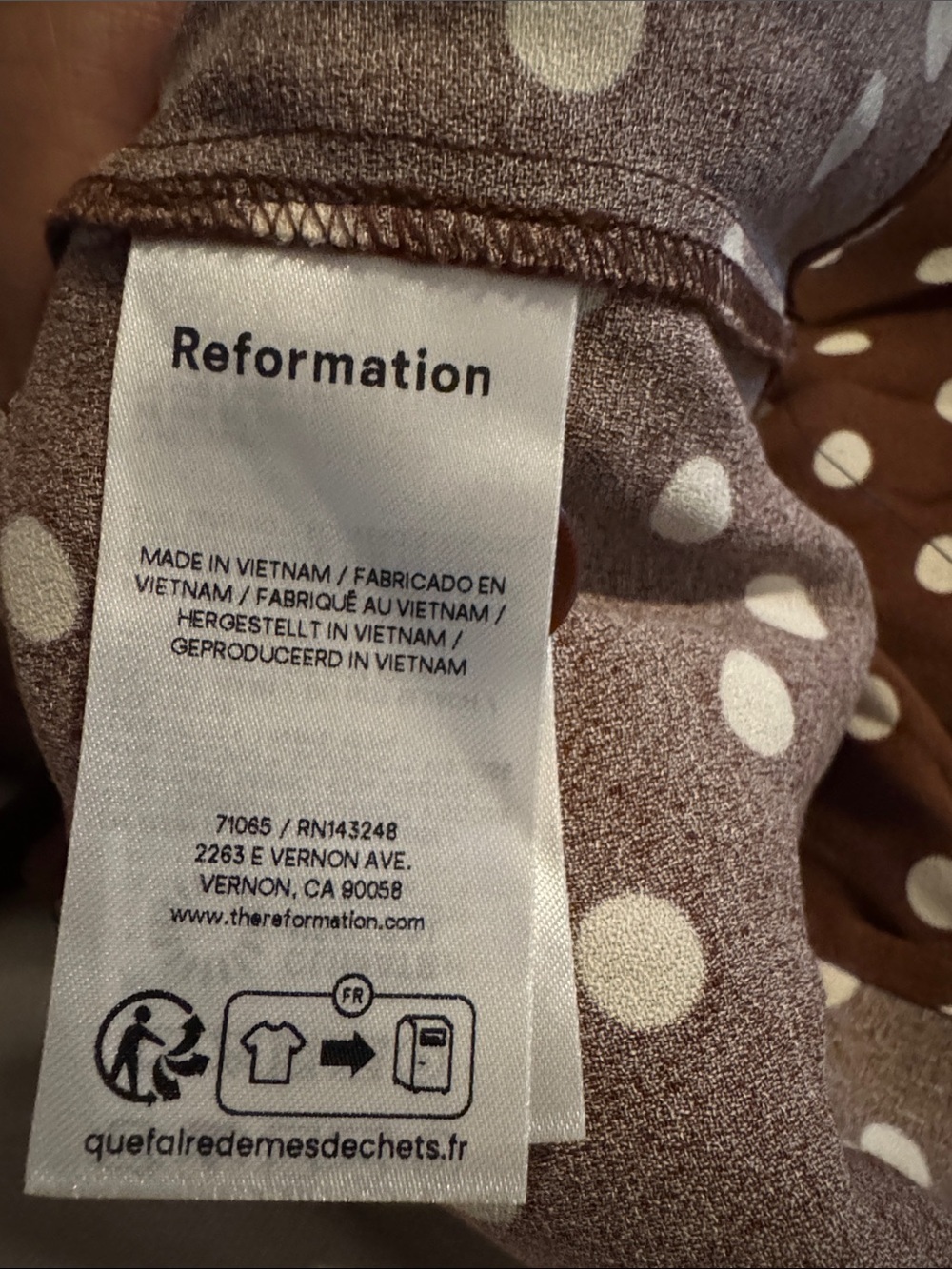 Reformation Brown Polka Dot Sleeveless Shirt Dress - Picture 6 of 7